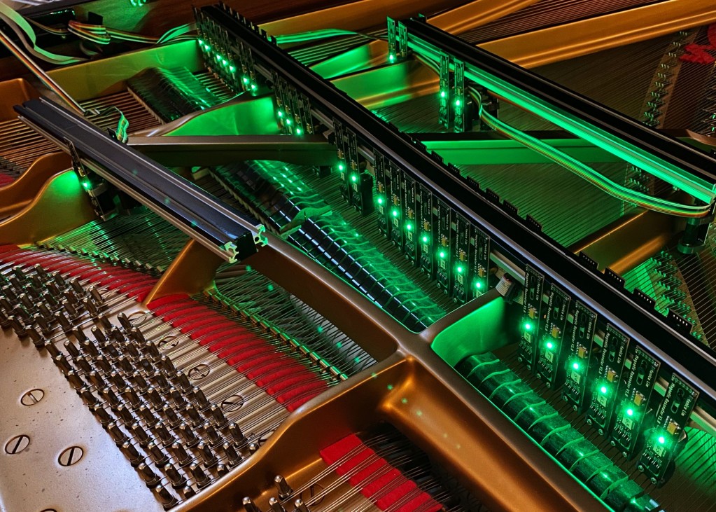 An image of the elecromagnetic piano, a finalist in the 2021 Guthman Competition