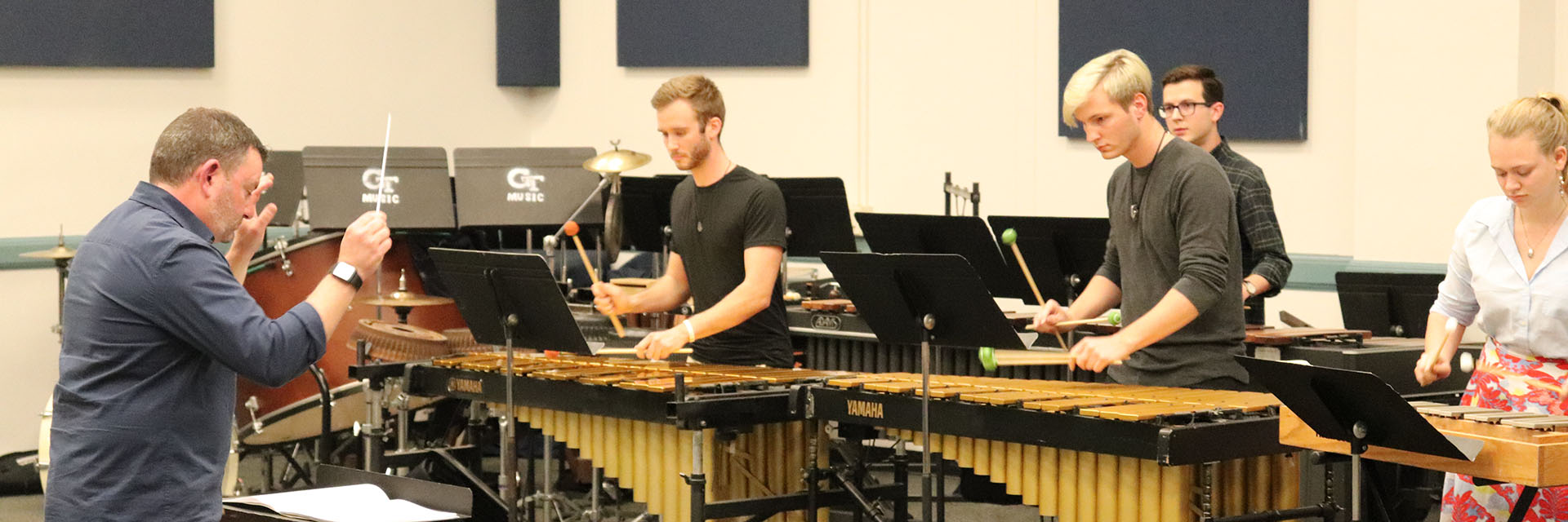 The Percussion Ensemble performs in concert.